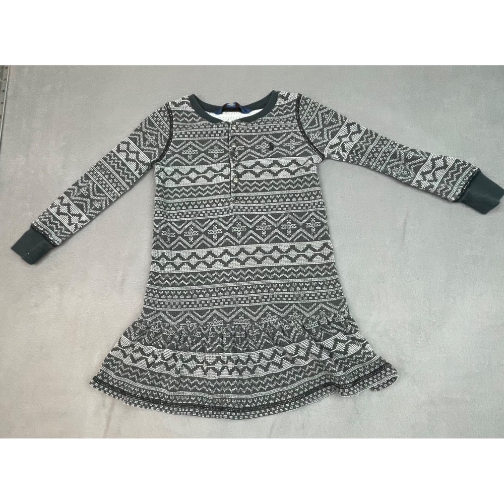 Polo‎ Ralph Lauren Nightgown Dress Girl 3T Gray Ruffle Hem Whimsical Fair Isle